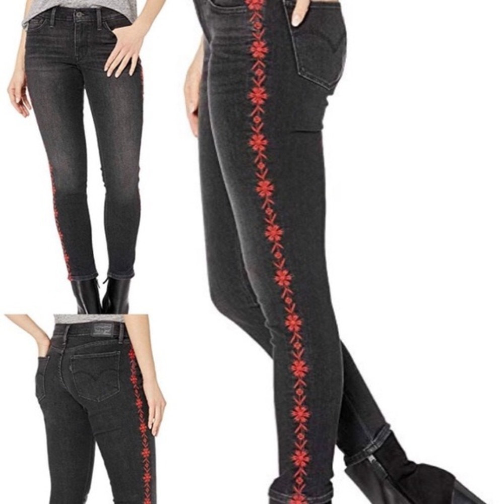 Levi’s 711 Skinny Filiform Black Embroidery Jeans